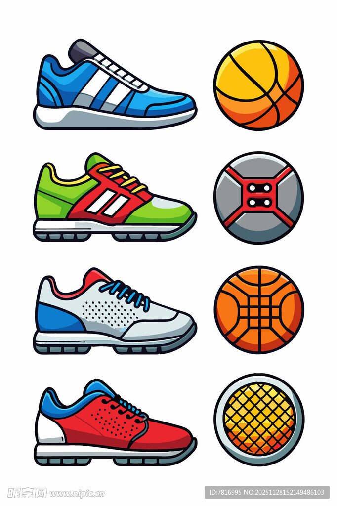 多彩运动鞋与球类集合
