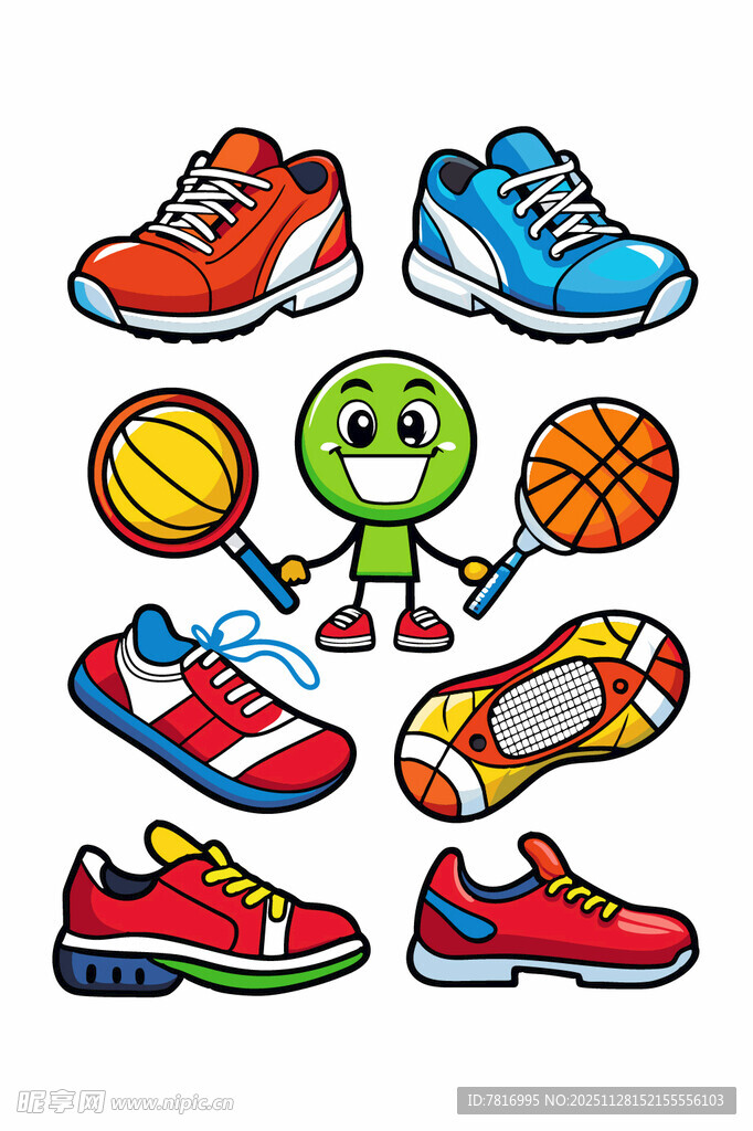 多彩运动鞋与趣味球集合