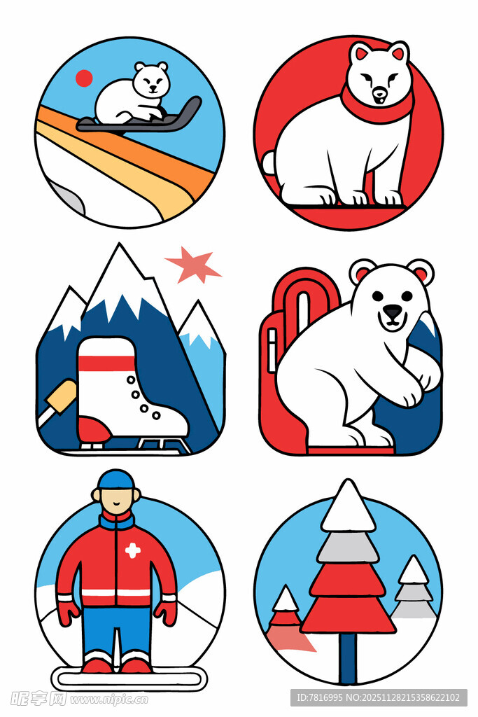 北极动物与冬日元素图标