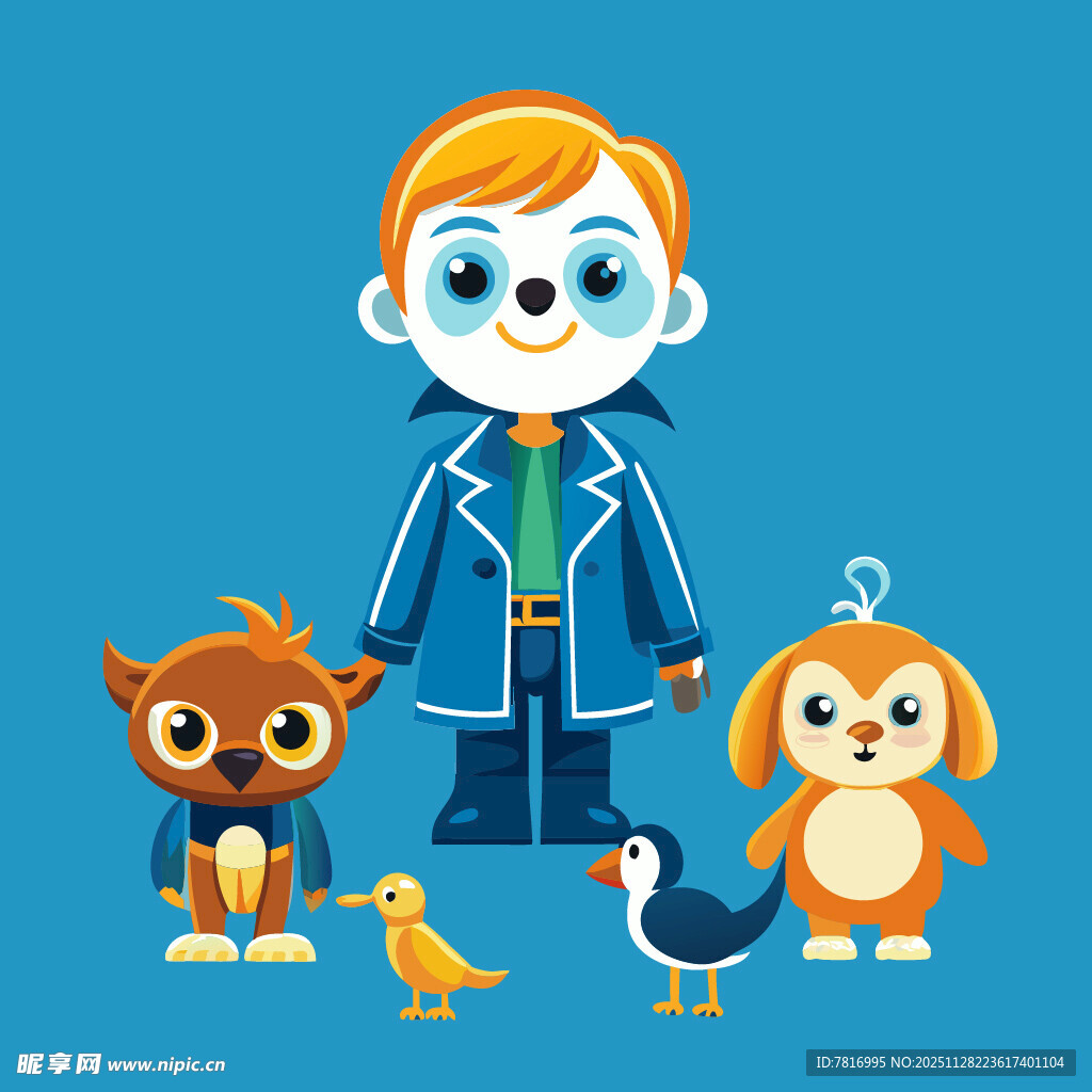 男孩与可爱动物伙伴