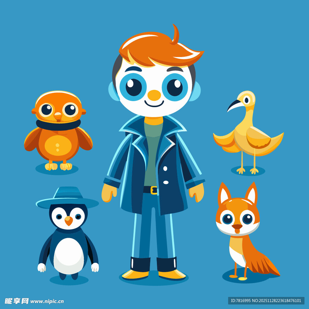 卡通角色与动物伙伴