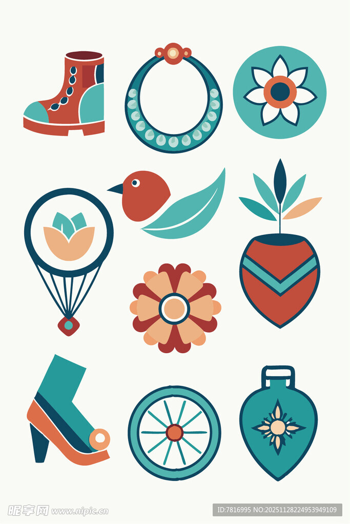 多彩复古风配饰图案集合