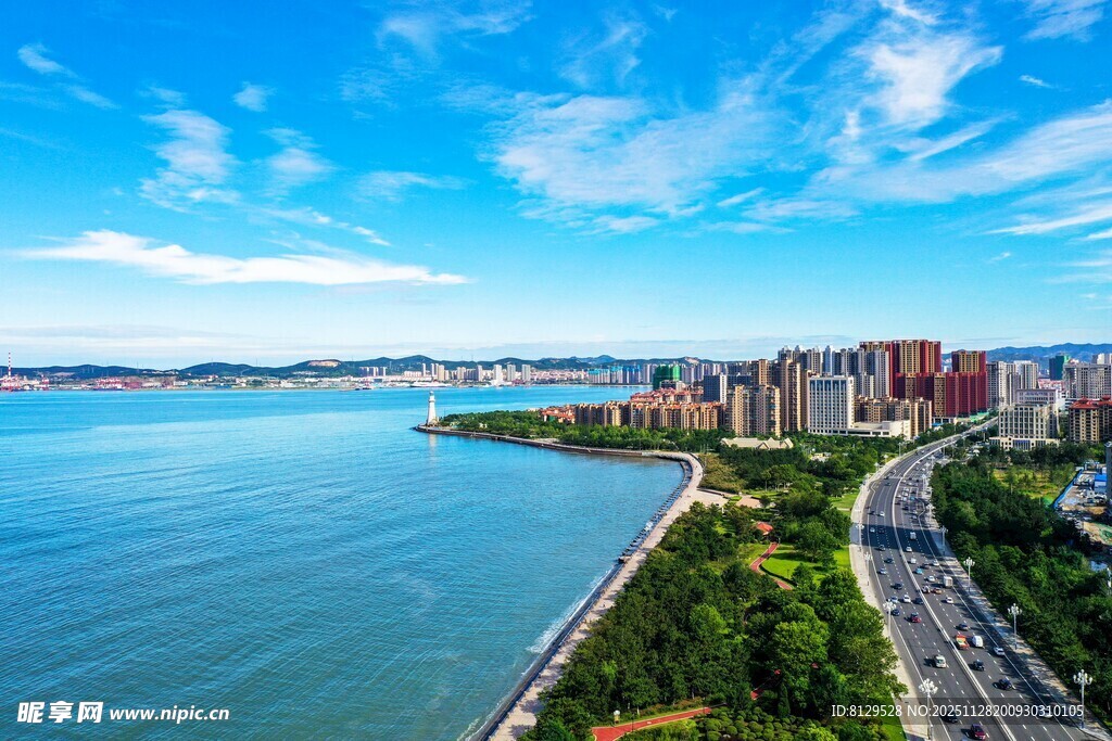 刘公岛全景海滨城市美丽风光景致