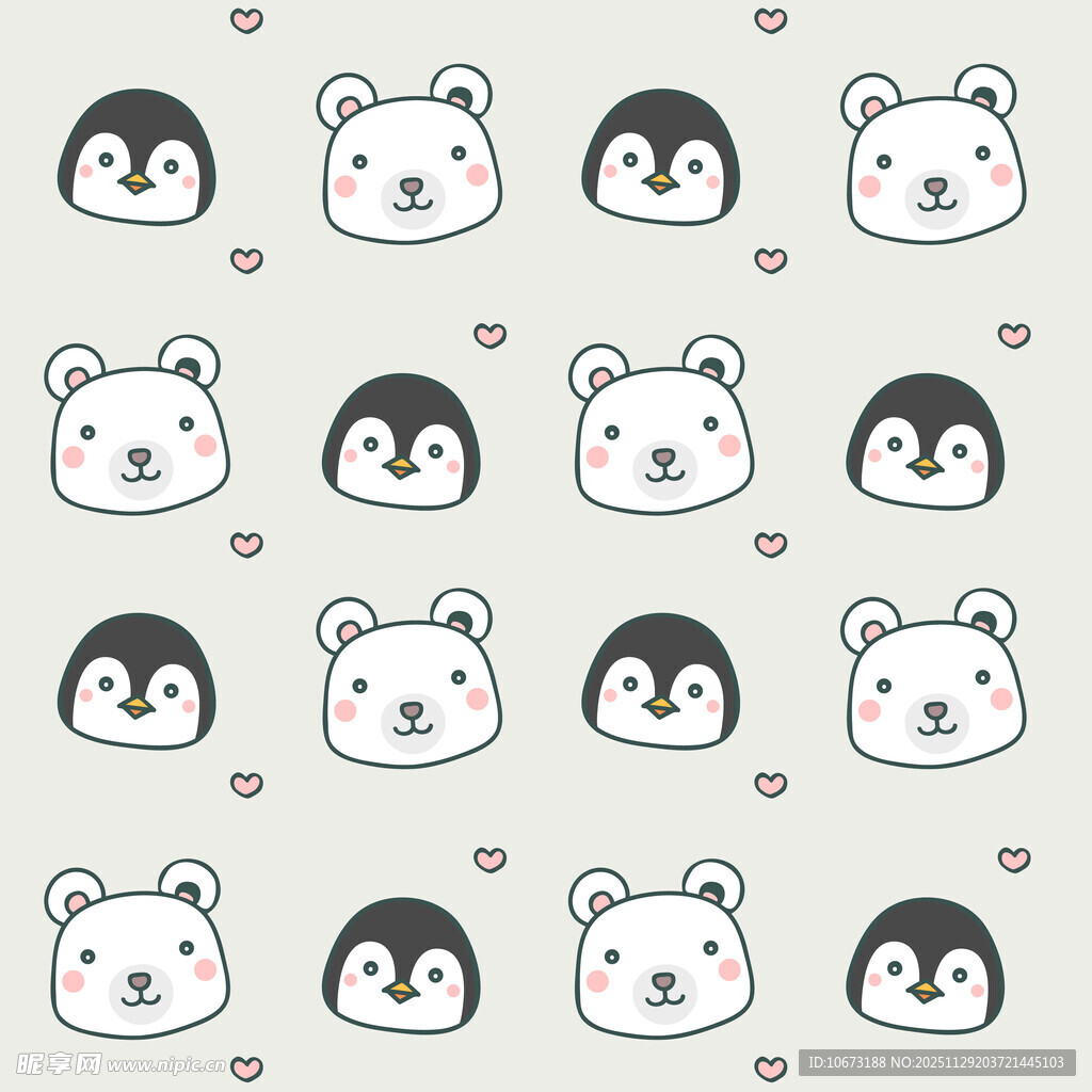 可爱小熊企鹅卡通图案背景