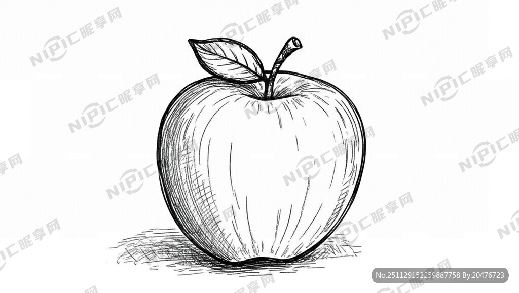 单色线条苹果 手绘线描苹果