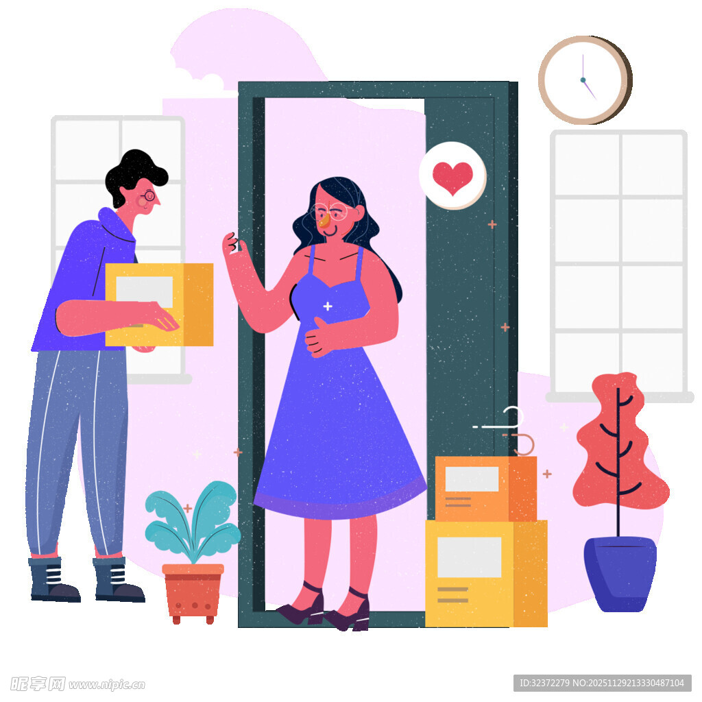 快递员为女士送货上门