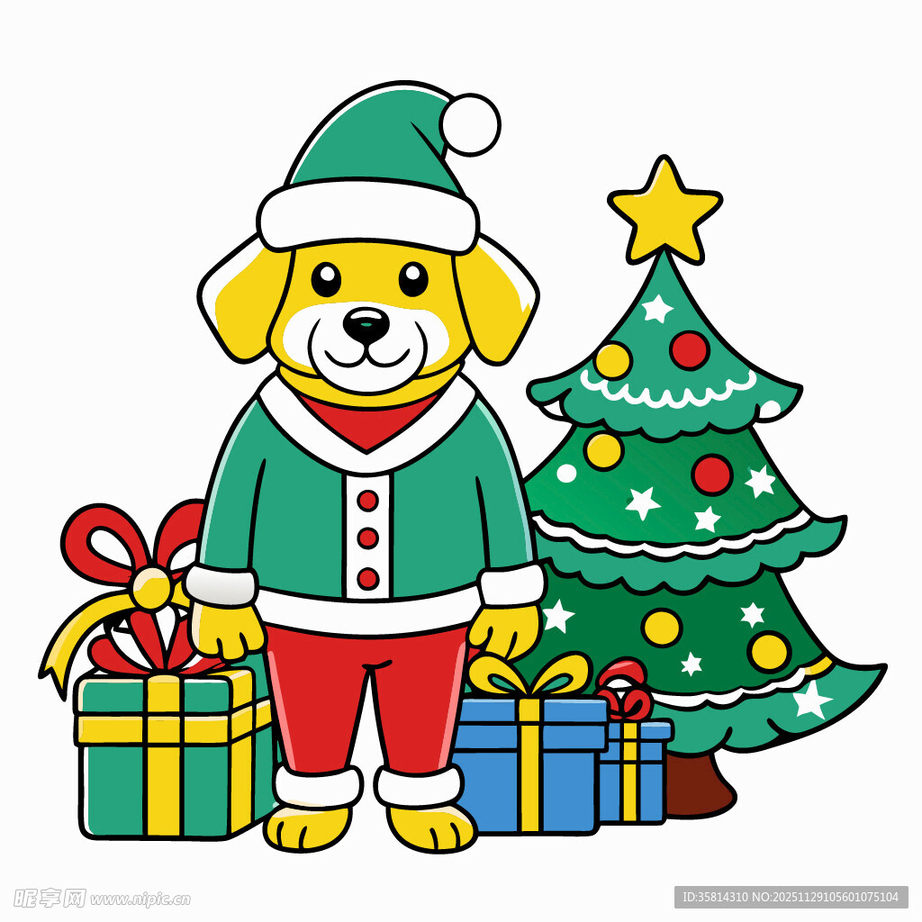 圣诞小狗与礼物圣诞树
