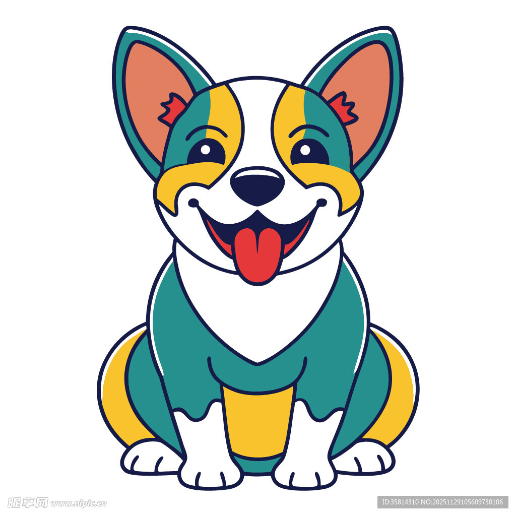 可爱三色柯基卡通形象