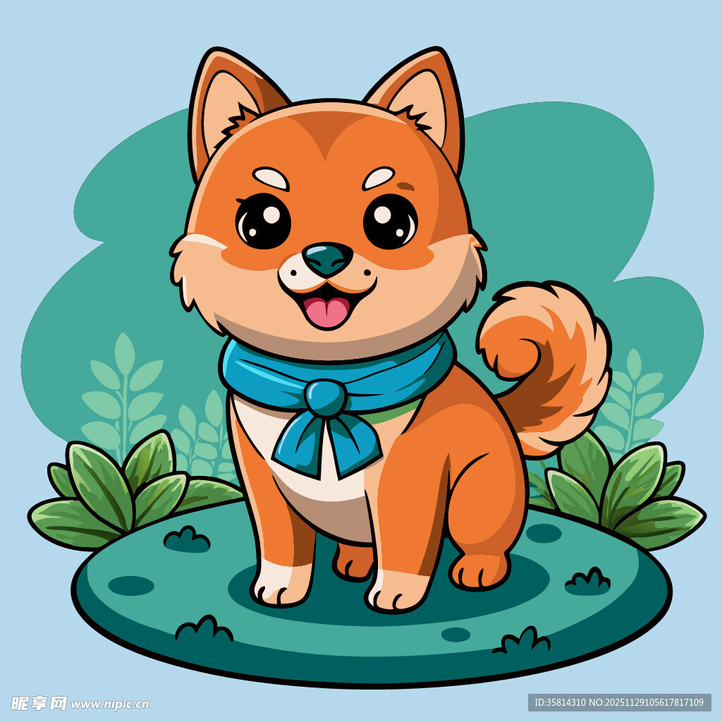 可爱系戴领结小狗插画