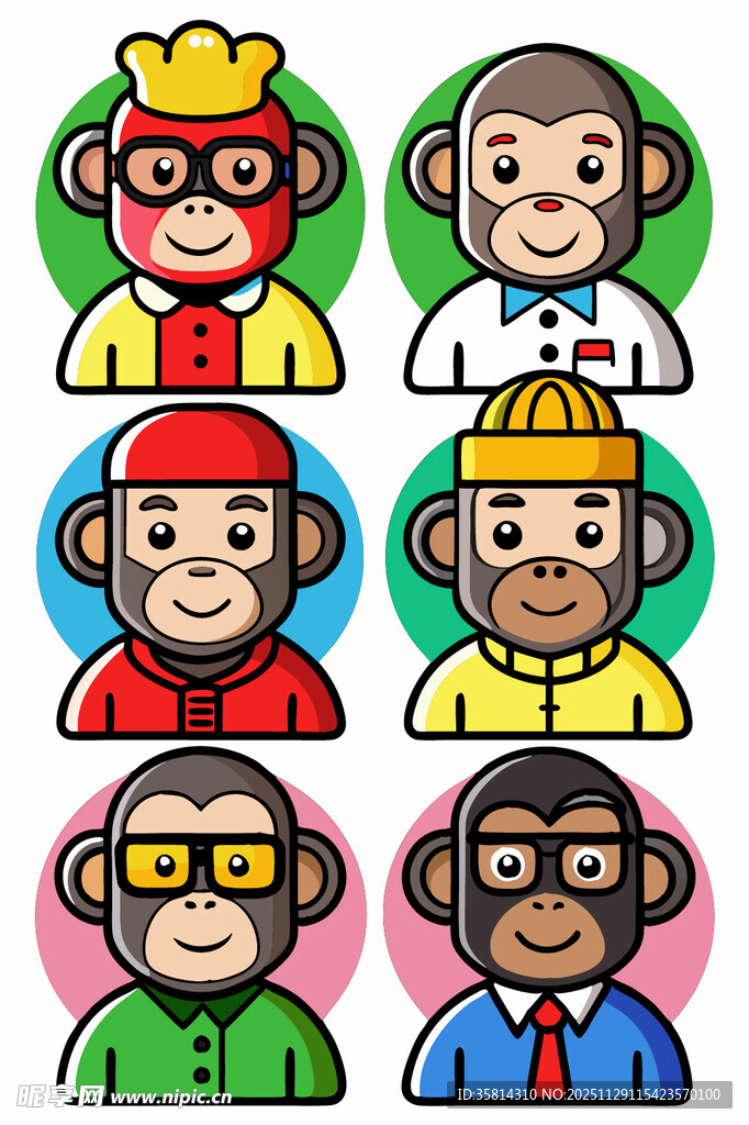 多彩猴子卡通形象集合