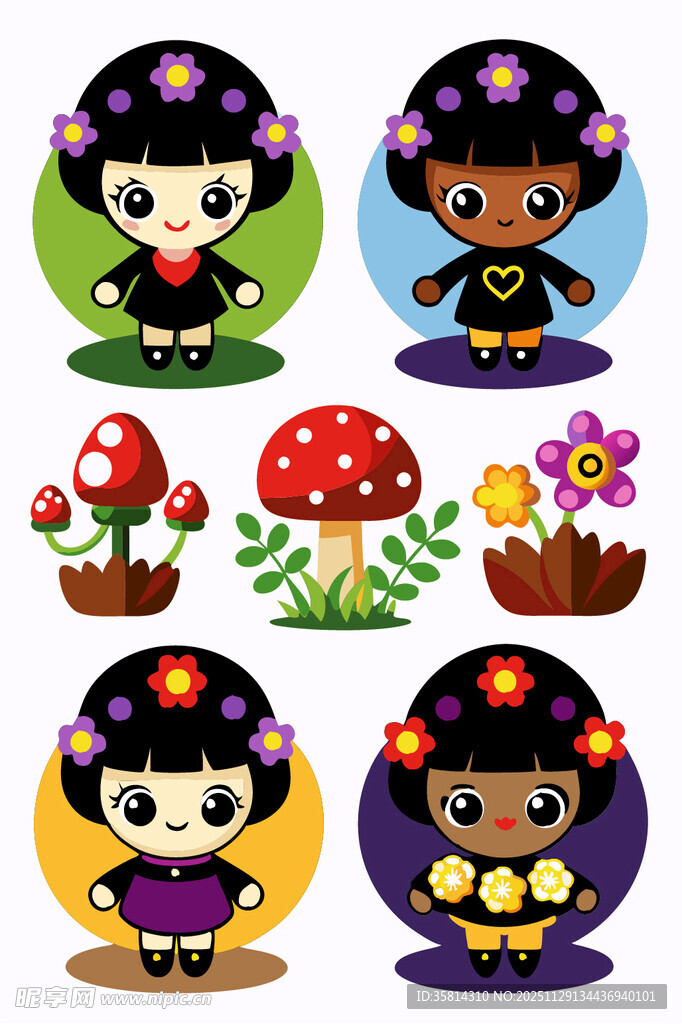 蘑菇主题可爱卡通女孩形象