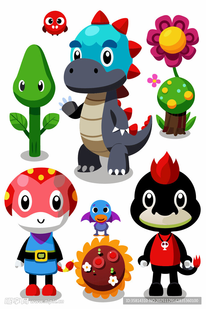 可爱卡通角色与恐龙形象