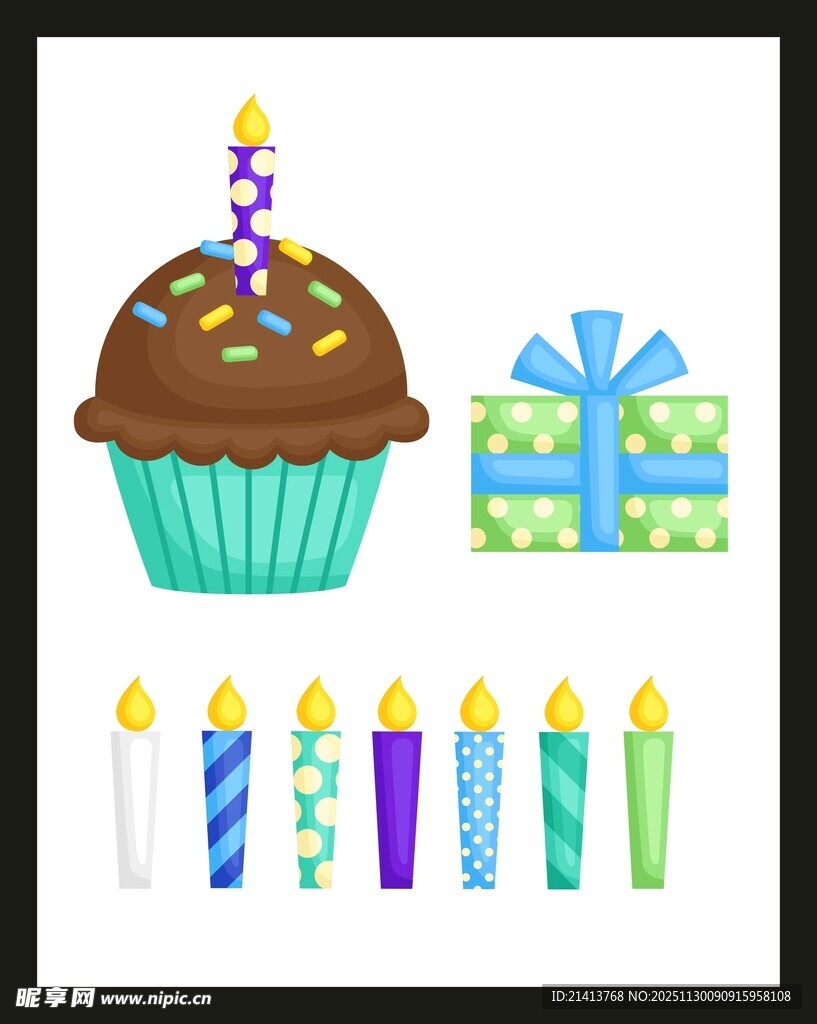 生日纸杯蛋糕与装饰用品