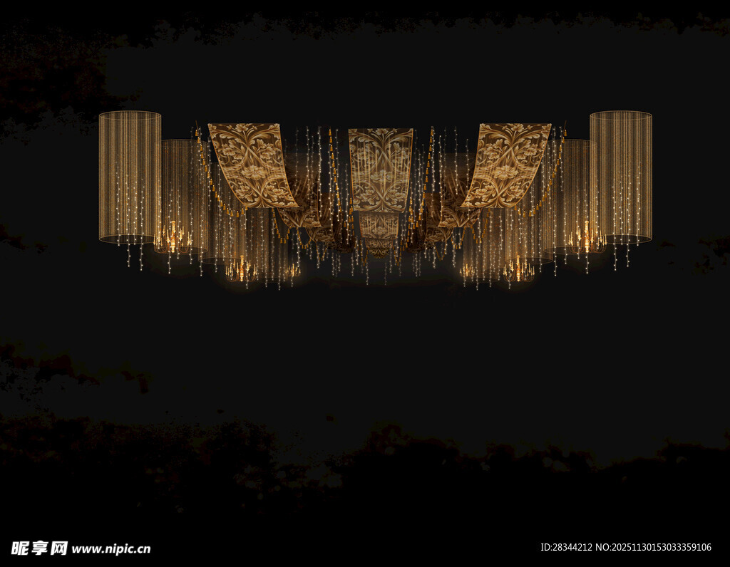 夜晚璀璨吊灯婚礼舞台吊顶