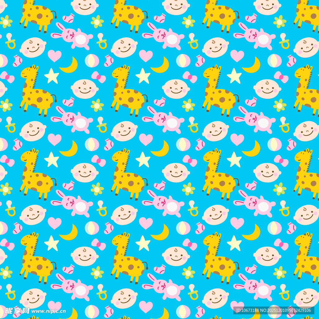 蓝色背景长颈鹿星星图案