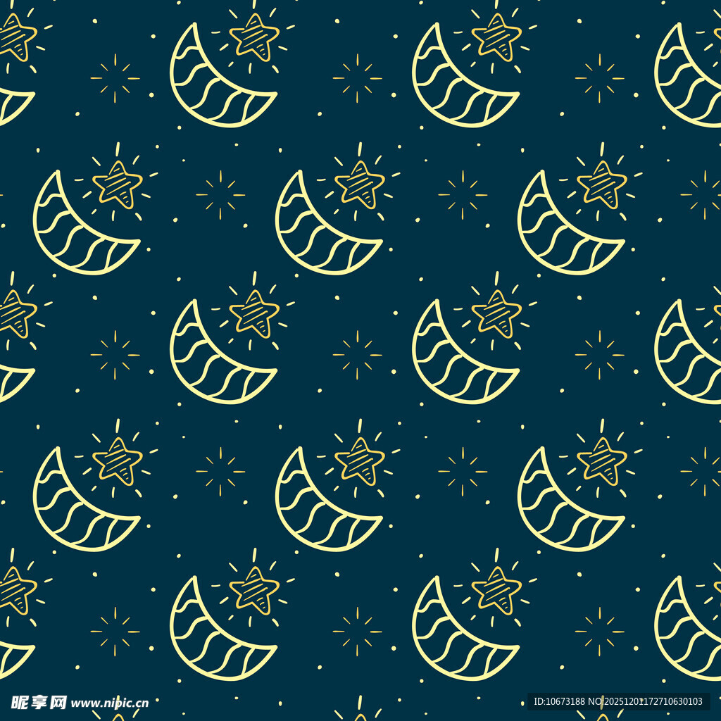 深蓝色底月亮星星图案