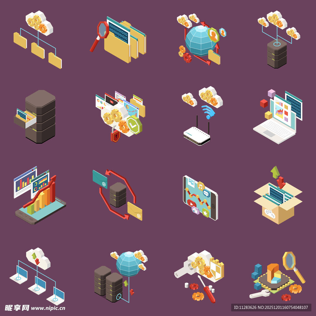科技与办公创意等距图标集