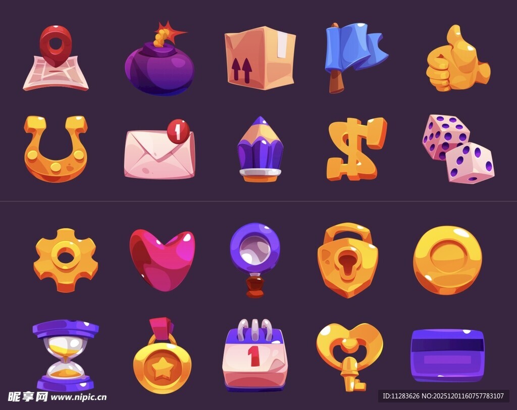 多彩卡通风格游戏图标集合