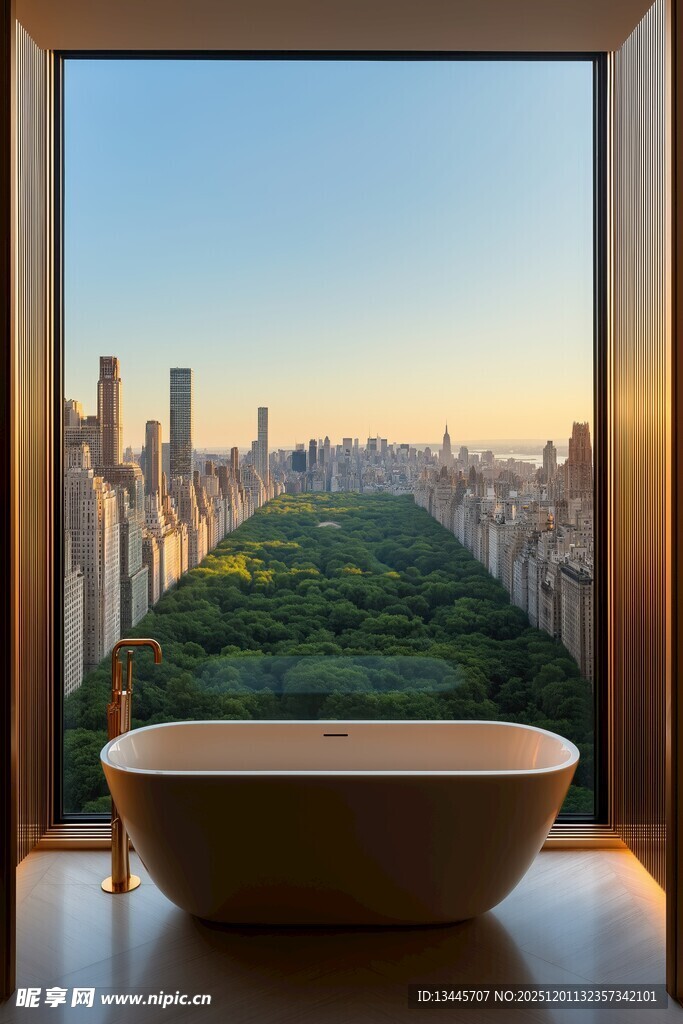 窗边浴缸赏城市绿意景观