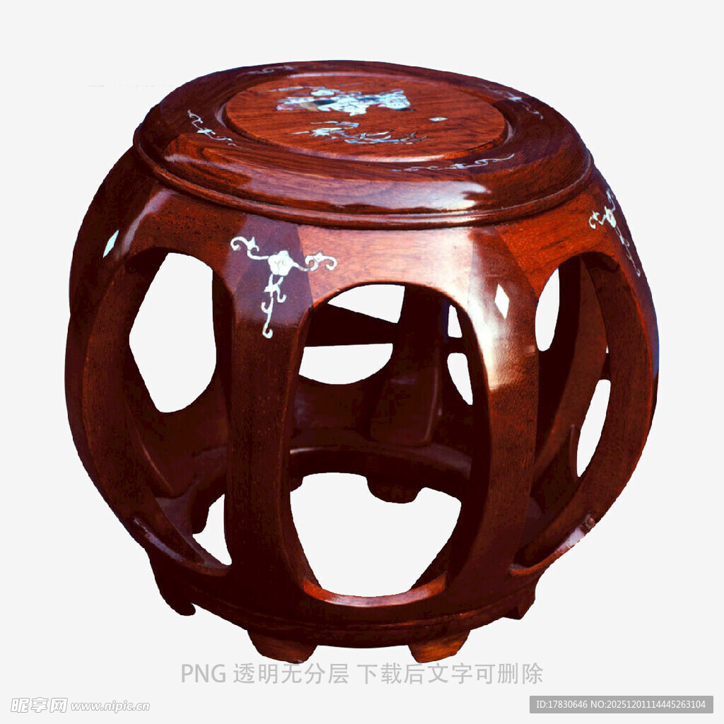 古典雕花红木鼓凳