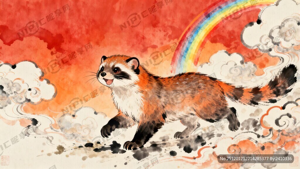 一只貔裘 漫画风格 国风 祥云