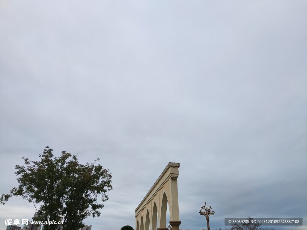 古典建筑旁的树木与天空