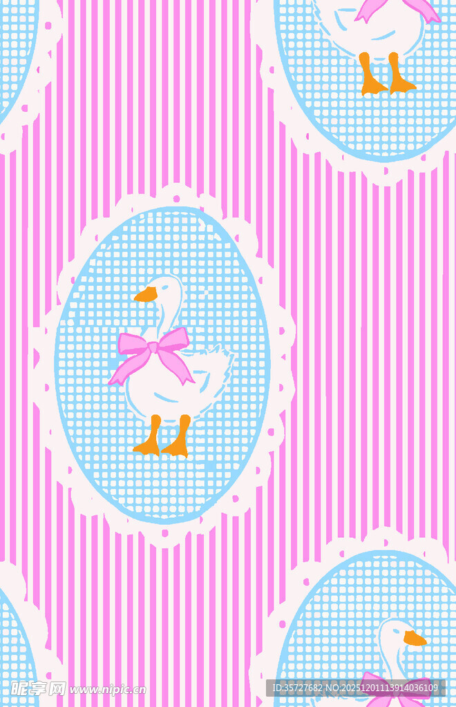 粉色条纹背景可爱小鸭图案