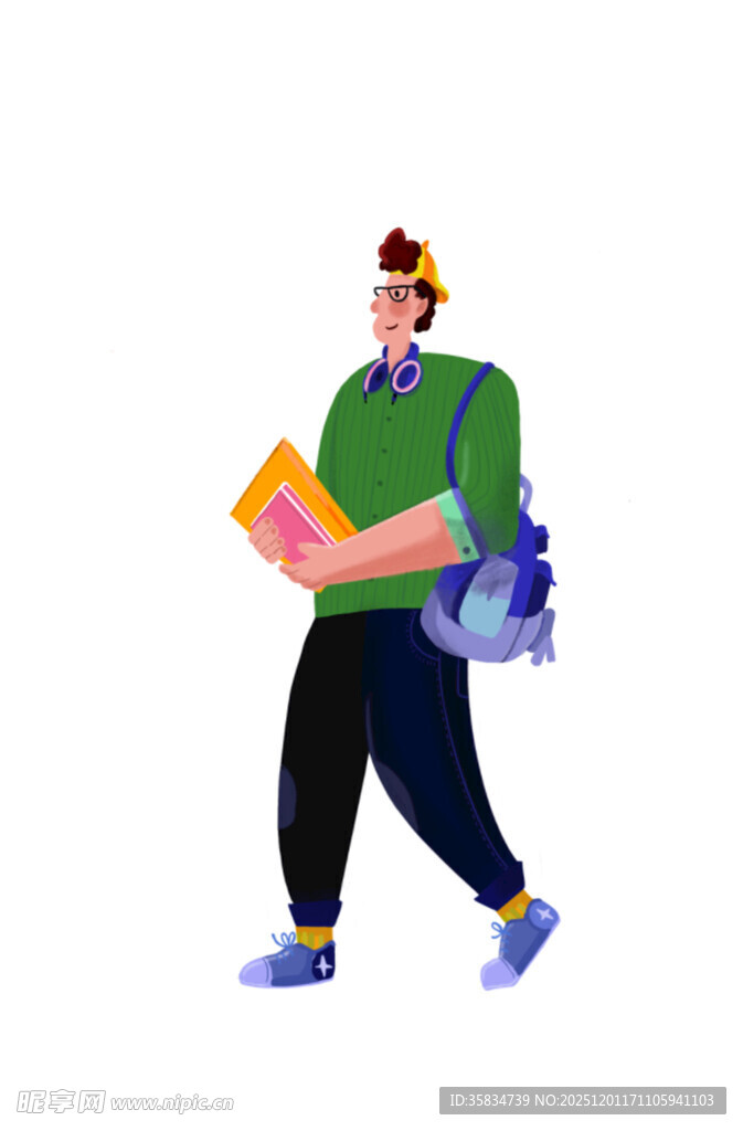 扁平风格青年行走的上班族 