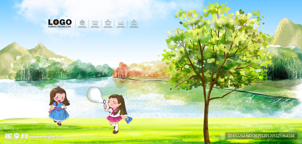 湖畔嬉戏的快乐小女孩