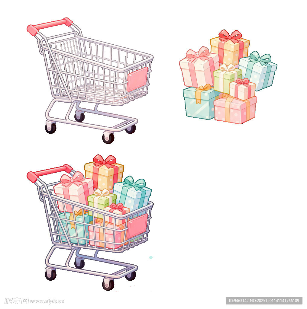 购物车满载礼物插画