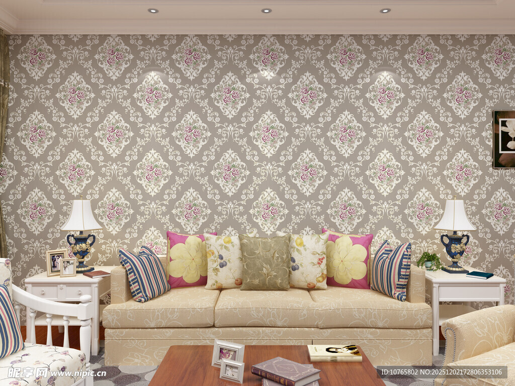 温馨客厅沙发与精美墙纸