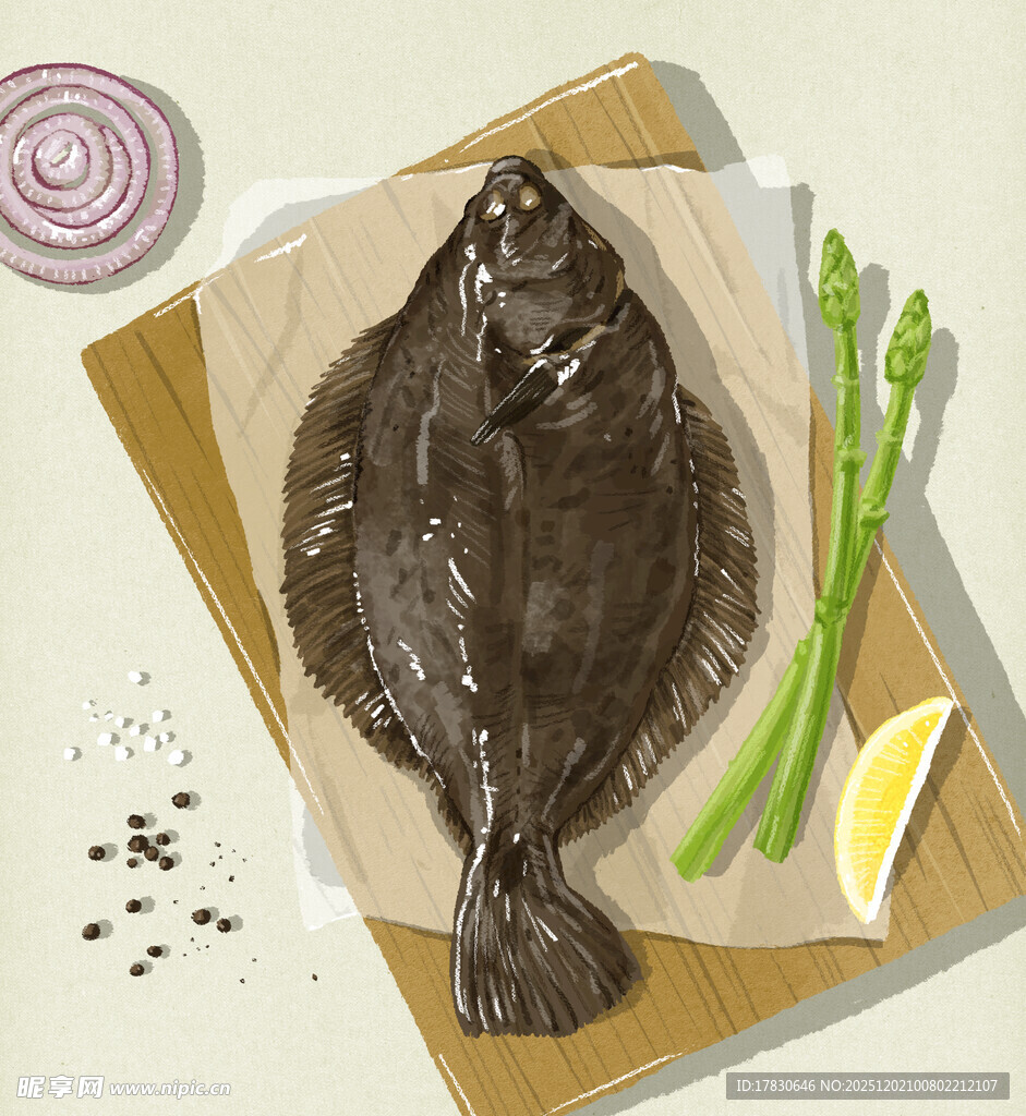 新鲜多宝鱼配蔬菜与柠檬