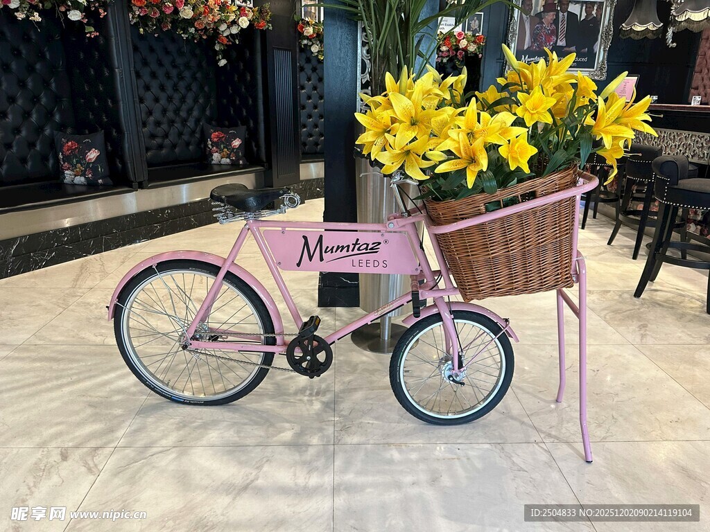 粉色单车配黄色向日葵