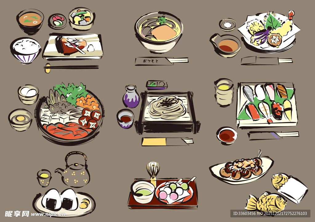 多样日式美食插画展示