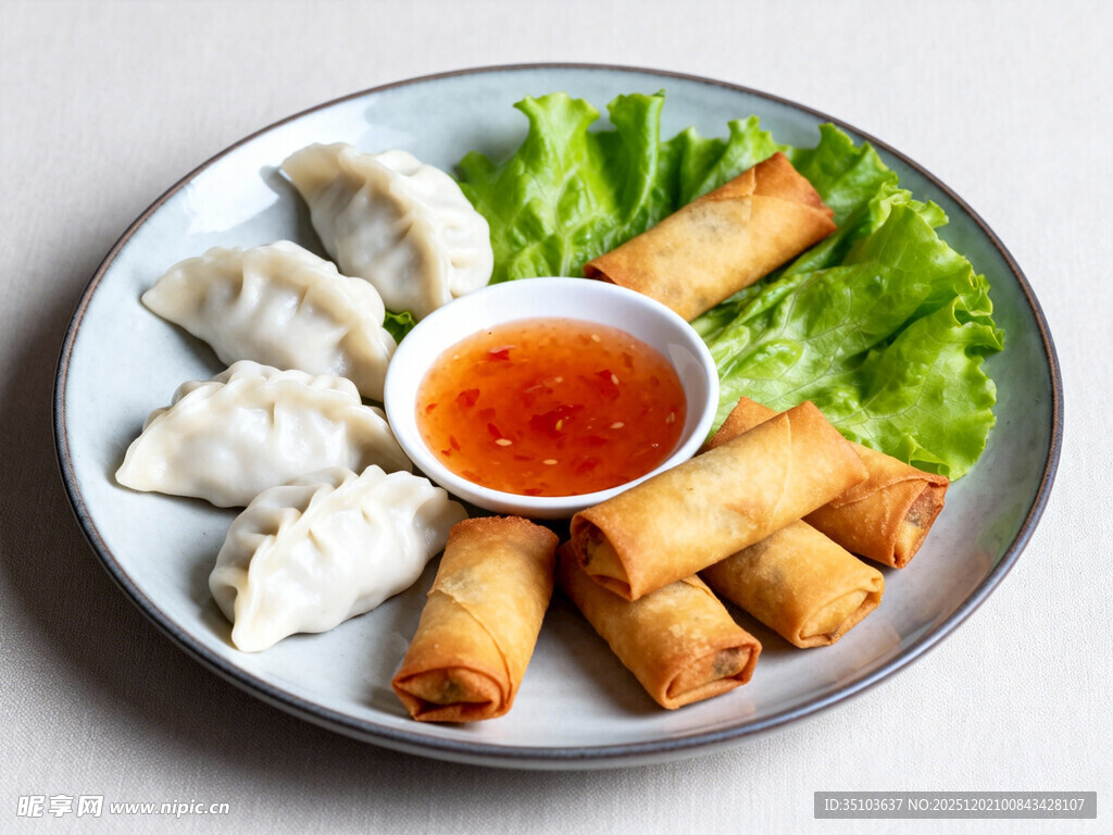 中式炸春卷与饺子组合