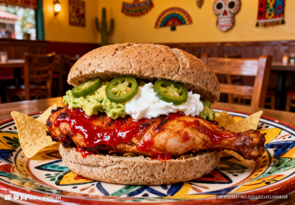 美味墨西哥风味鸡肉汉堡