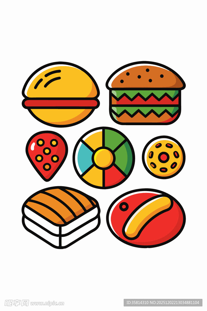 多彩美味的卡通风格食物