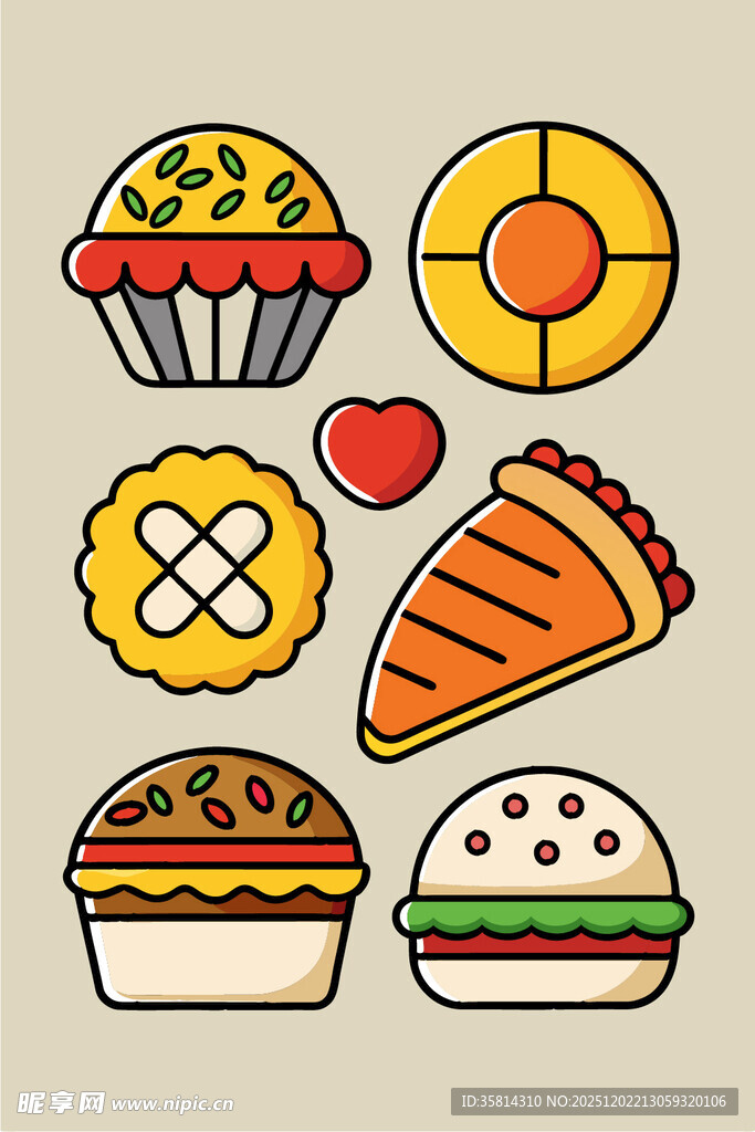 多彩卡通风格美味小食