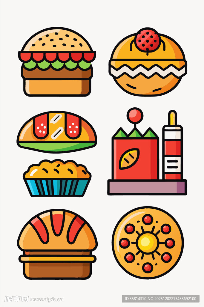 多样美味糕点与快餐食品