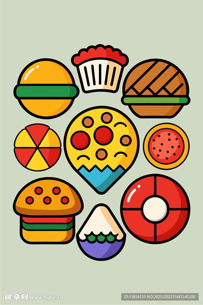 多彩快餐图标集合