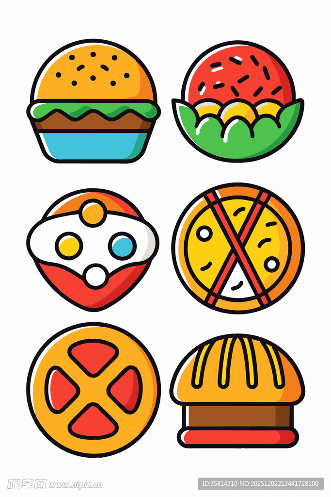 多彩卡通风格美味食物图标