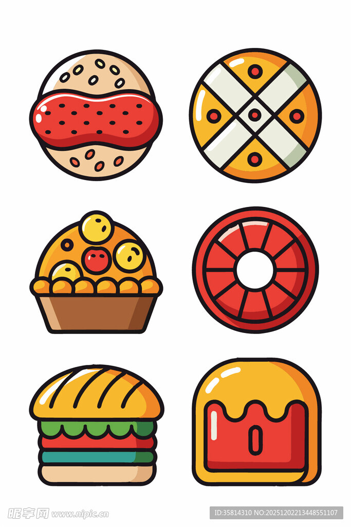 多彩卡通风格美味食物集合