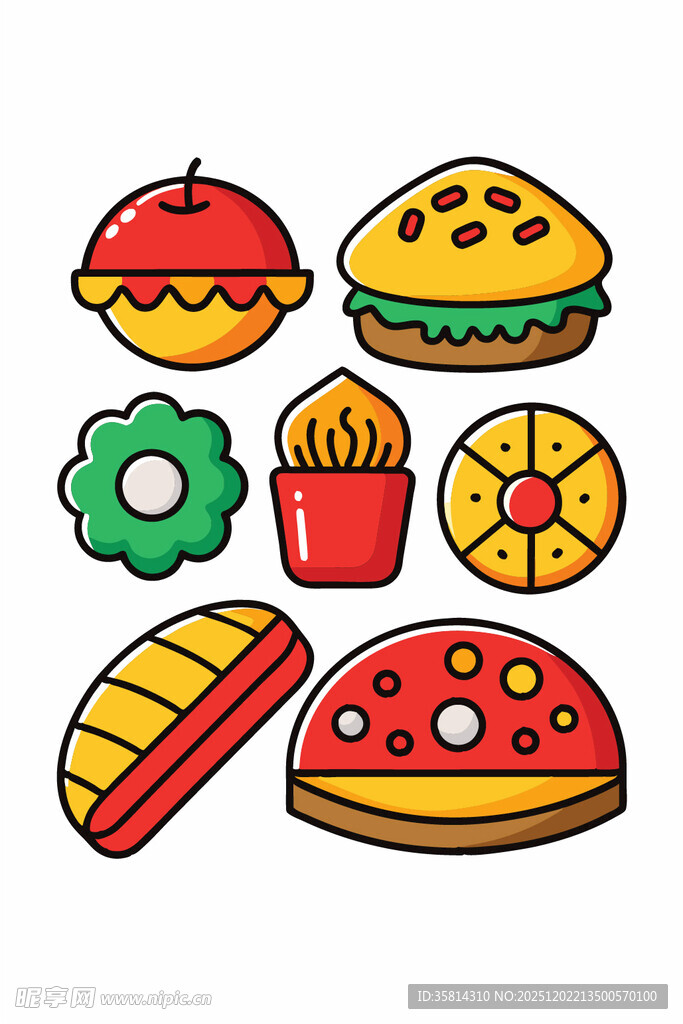 多彩卡通美味食物集合