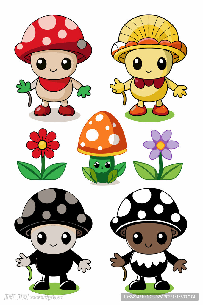 可爱蘑菇卡通角色集合