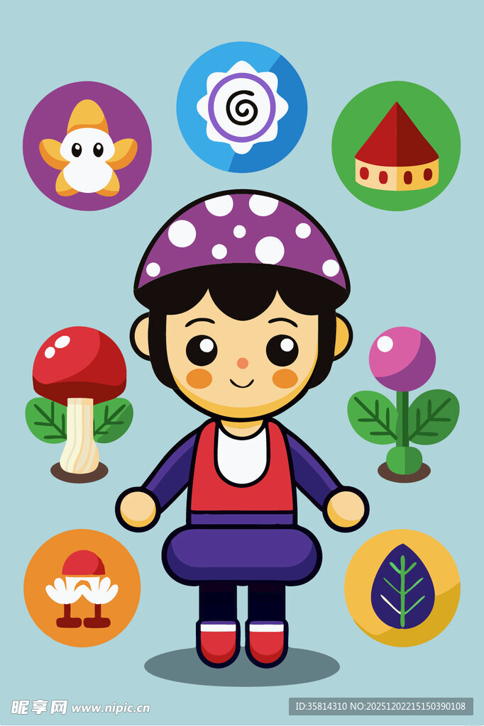 可爱女孩与多彩卡通元素