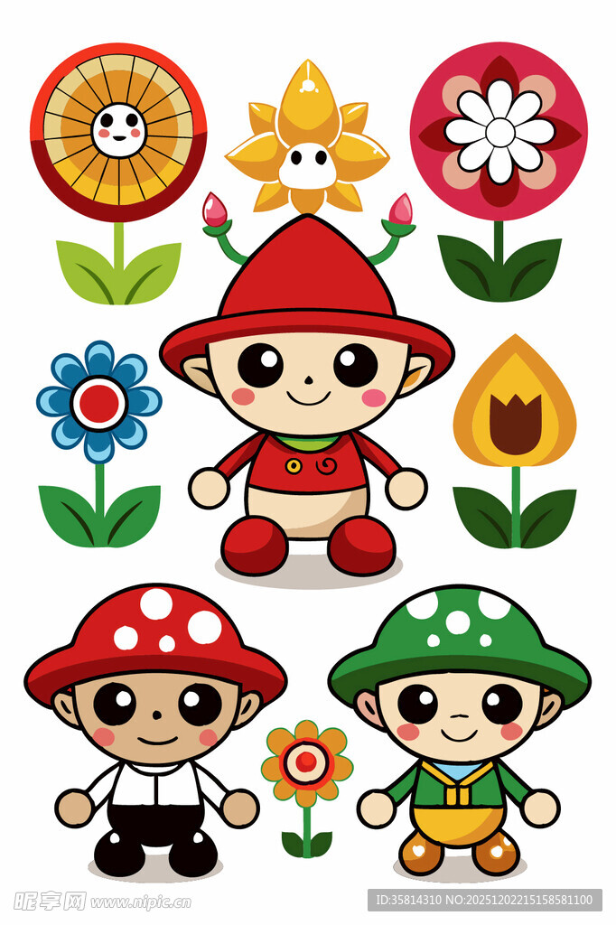 可爱蘑菇小精灵插画