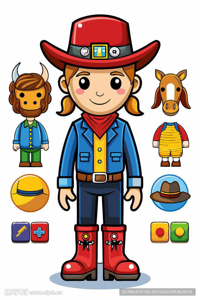 西部牛仔女孩服饰元素