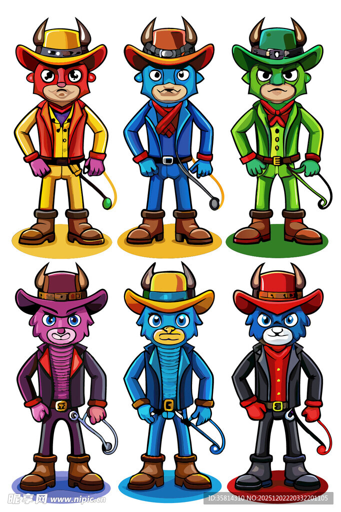 多彩牛仔风格卡通人物形象