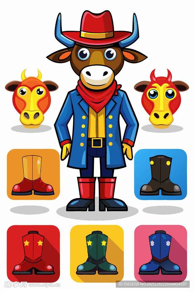 牛仔牛形象图标集合