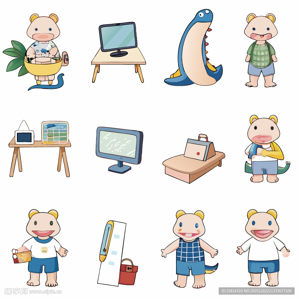 可爱卡通动物与人物场景图